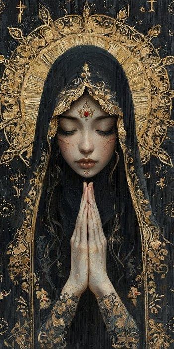 CREATIVE_HUB - Golden Madonna praying on wood style art