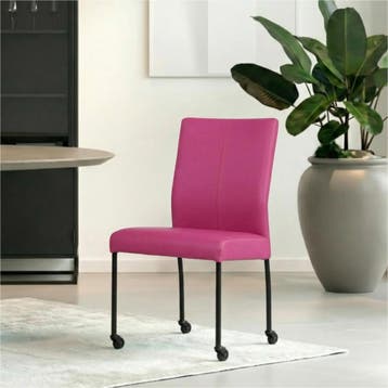 Set van 6 Leren eetkamerstoelen Comfort met wieltjes -, Ophalen of Verzenden, Nieuw, Leer