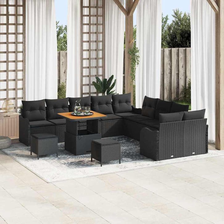 vidaXL Tuinbank Set met kussen met opslag 13 pcs Zwart, Tuin en Terras, Tuinsets en Loungesets, Nieuw, Verzenden
