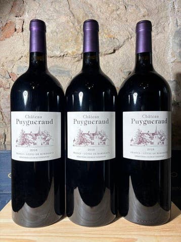 2018 Château Puygueraud - Bordeaux - 3 Magnums (1.5L), Verzamelen, Nieuw