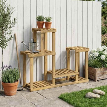 vidaXL Plantenstand Wit 90 x 25 x 73 cm Massief Acacia Hout, Jardin & Terrasse, Bacs à fleurs & Jardinières, Verzenden