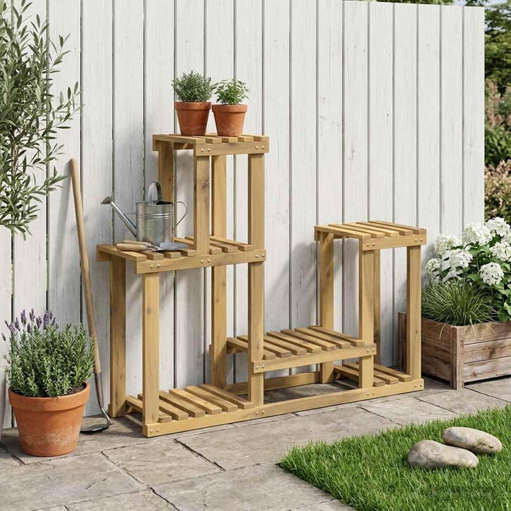 vidaXL Plantenstand Wit 90 x 25 x 73 cm Massief Acacia Hout, Jardin & Terrasse, Bacs à fleurs & Jardinières, Envoi