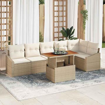 vidaXL Tuinbank Set 7 st Beige Poly rattan, Tuin en Terras, Verzenden, Nieuw