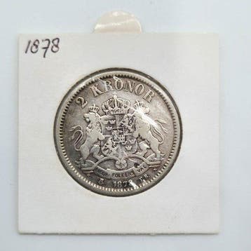 Zweden. Oscar II. 2 Kronor 1878 (Zonder minimumprijs), Gestempeld