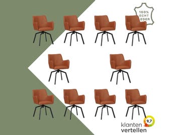 Set van 10 Leren draaibare eetkamerstoelen Jazz - Toledo, 60 tot 90 cm, Nieuw, Leer, Ophalen of Verzenden