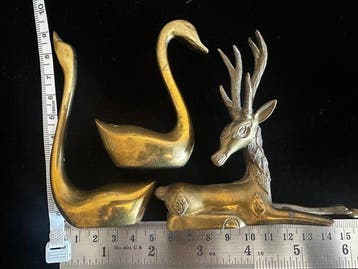 sculptuur, Set di 4 sculture animalier in ottone,