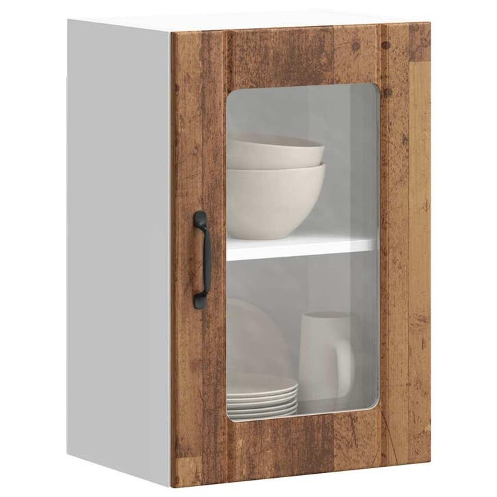 vidaXL Keukenbovenkast met glazen deur Lucca oud houtkleurig, Maison & Meubles, Armoires | Autre, Envoi