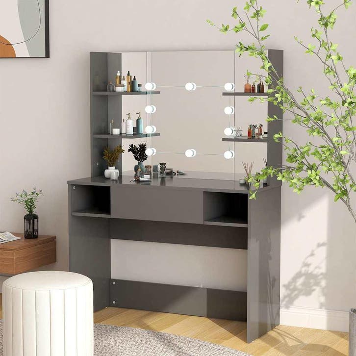 vidaXL Kaptafel met LED-verlichting 100x40x135 cm MDF grijs, Huis en Inrichting, Tafels | Kaptafels, Nieuw, Verzenden