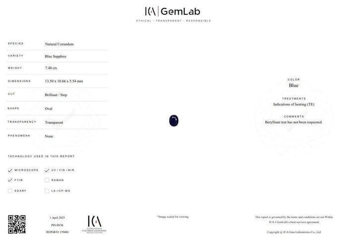1 pcs Blauw Saffier - 7.48 ct - nternational Colored, Handtassen en Accessoires, Edelstenen