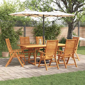 vidaXL Tuin Eettafel Set 7 st Bruin Massief Acacia Hout, Verzenden, Nieuw
