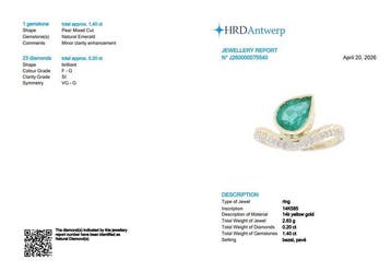Ring - 14 karaat Geel goud - 1.60ct. tw. Smaragd - Diamant
