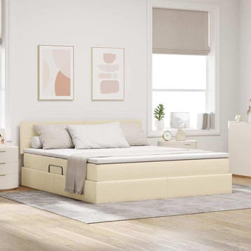vidaXL Opbergbed met matras met hoofdeinde Crème 180 x 200, Verzenden