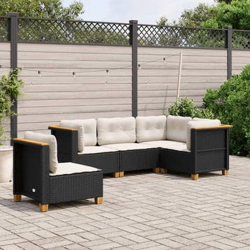 vidaXL 5-delige Loungeset met kussens poly rattan zwart, Verzenden, Loungeset