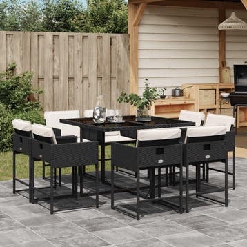vidaXL 9-delige Tuinset poly rattan zwart, Verzenden, Nieuw, Tuinset