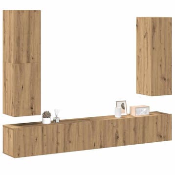 vidaXL 4-delig Tv-meubelset wandmontage bewerkt hout, Huis en Inrichting, Verzenden, Nieuw
