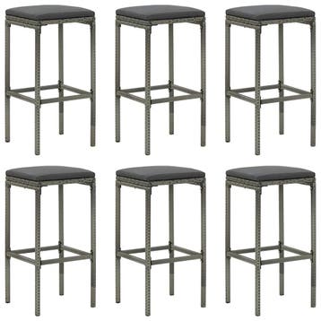 vidaXL Barkrukken 6 st met kussens poly rattan grijs, Verzenden