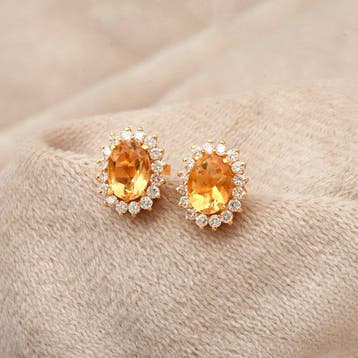 Oorstekers - 14 karaat Geel goud - 1.99ct. tw. Citrien -