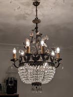 Lustre - fer forgé , cristal - Roselline en céramique
