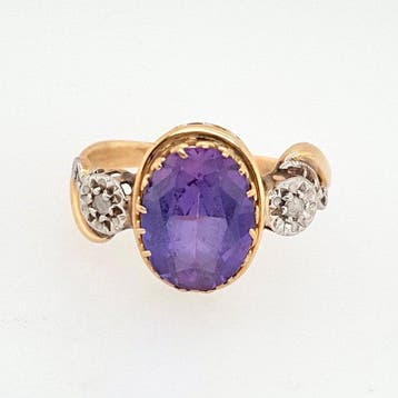 Ring - 18 karaat Geel goud, Witgoud Amethist - Diamant, Nieuw