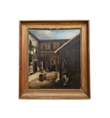 European School (XVIII) - Courtyard With Genre Figures