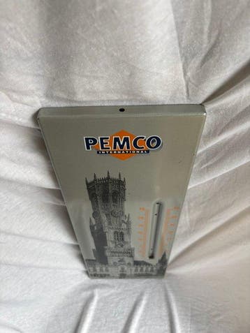 Grote PEMCO International thermometer reclameplaat – Brugge, Antiek en Kunst