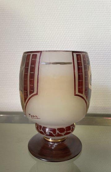 Daum - Mado - Vaas - gelaagd glas, bladgoud, Emaille - Rozen, Antiquités & Art