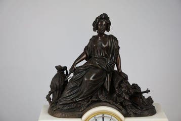 Figurale pendule Napoleon III Brons, Marmer - 1850-1900, Antiek en Kunst, Antiek | Klokken