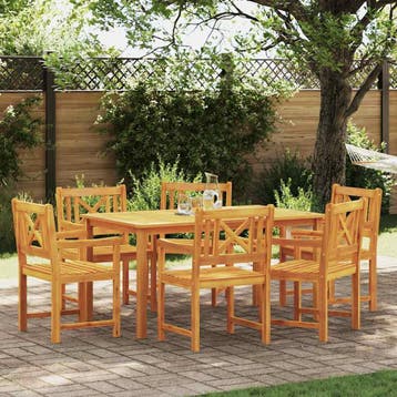 vidaXL Tuin Eettafel Set 7 pcs Bruin Massief Acacia Hout, Verzenden, Nieuw