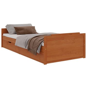 Honingbruin bed 90x200 met lades | OP = OP, weg is weg, 90 cm, Eenpersoons, Bruin, Verzenden