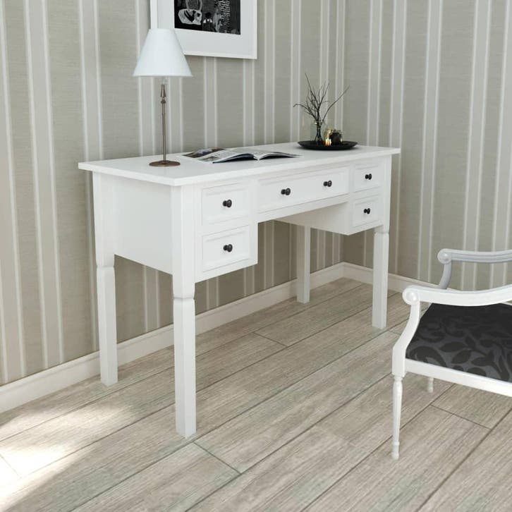 vidaXL Schrijftafel met 5 lades wit, Huis en Inrichting, Bureaus, Nieuw, Verzenden