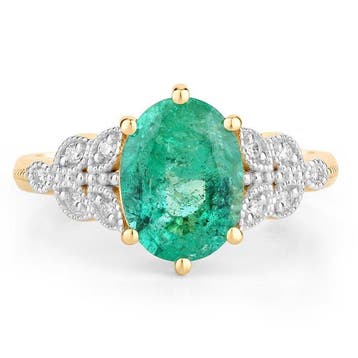 Ring - 14 karaat Geel goud - 1.90ct. tw. Smaragd - Diamant -