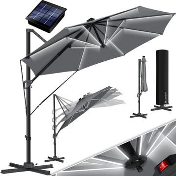 KESSER® Zweefparasol met voet - LED - Ø 3.3m - 360° Draaibaa, Verzenden