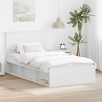 vidaXL Bedframe met hoofdeinde Wit 100 x 200 cm Massief, Verzenden