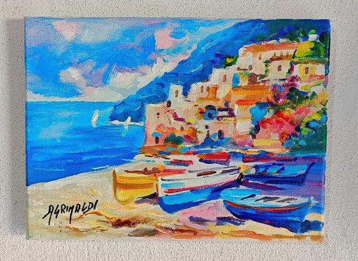 Alfredo Grimaldi (1950) - Approdo Mediterraneo, Antiek en Kunst, Kunst | Schilderijen | Klassiek