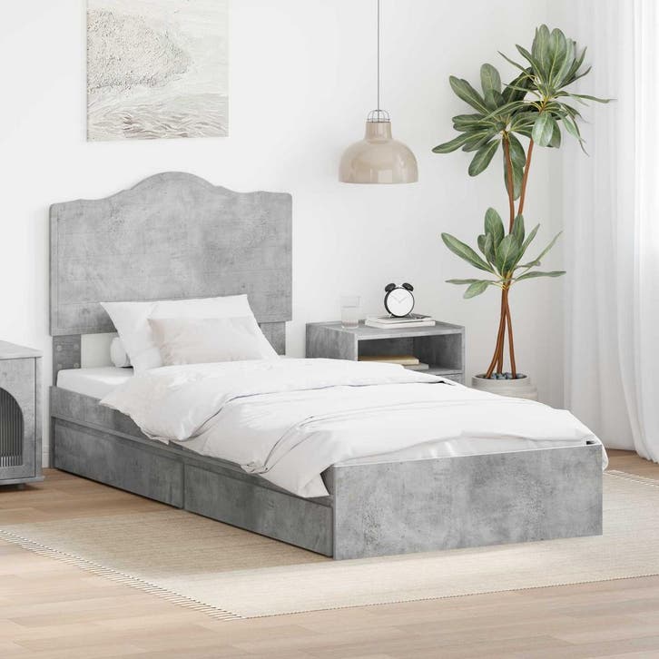 vidaXL Opbergbed met lade Beton Grijs 90 x 190 cm Bewerkt, Huis en Inrichting, Slaapkamer | Bedden, Nieuw, Verzenden