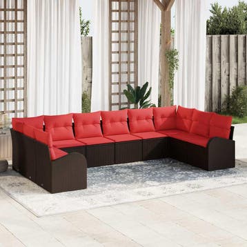 vidaXL Tuinbank Set 10 st Bruin en Rood poly rattan, Verzenden