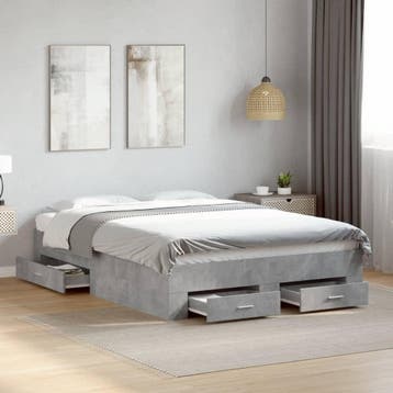 vidaXL Bedframe met lades bewerkt hout betongrijs 120x200 cm, Huis en Inrichting, Verzenden, Nieuw