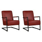 Set van 2 Leren fauteuils Lodge - Granada Rouge (rood), Maison & Meubles, Fauteuils, Ophalen of Verzenden