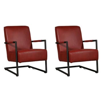 Set van 2 Leren fauteuils Lodge - Granada Rouge (rood), Nieuw, Ophalen of Verzenden, 50 tot 75 cm, Leer