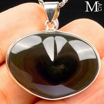 Pendentif cœur en obsidienne arc-en-ciel mexicaine - Argent