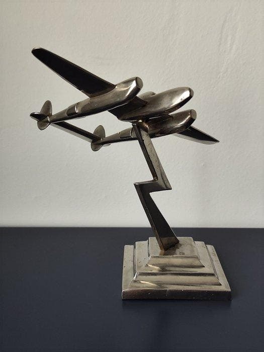 Beeld, P-38 Lightning vliegtuigsculptuur - 22 cm - Metaal,, Antiek en Kunst, Curiosa en Brocante