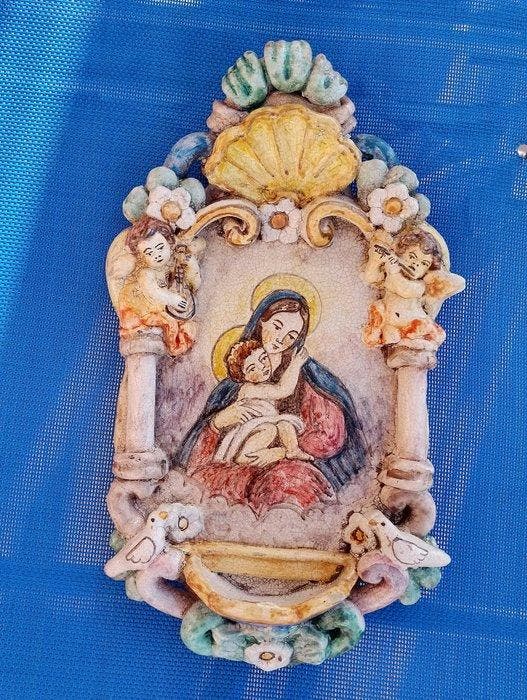 Barok Wijwatervat - Ceramica amalfitana - 20e eeuw - Madonna, Antiek en Kunst, Antiek | Boeken en Manuscripten