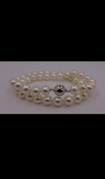 Halsketting Zilver, Akoya parels, briljantgeslepen, van 8 ×, Handtassen en Accessoires, Nieuw