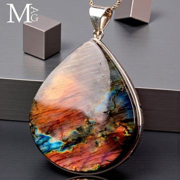 Pierre de labradorite iridescente spectaculaire - Argent 925