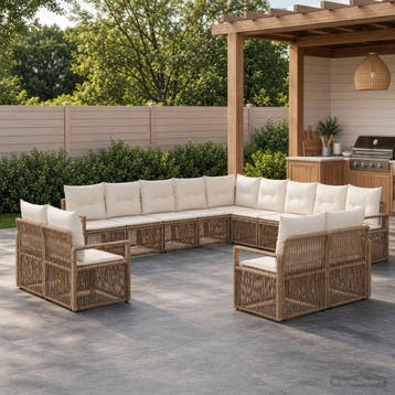 vidaXL Tuinbank Set 13 st Beige poly rattan, Tuin en Terras, Verzenden, Nieuw