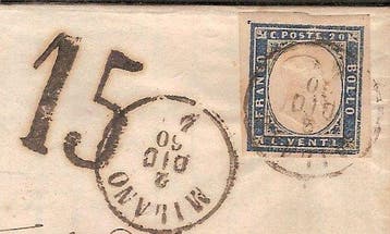 Italiaanse oude staten - Sardinië 1860/1861 - 20 cent op, Gestempeld