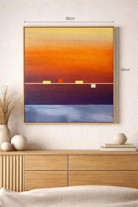 Vierny - Horizon Doré – Composition Abstraite Minimaliste, Antiek en Kunst, Kunst | Schilderijen | Modern