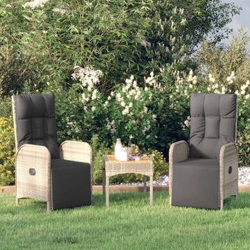 vidaXL Tuinstoelen 2 st verstelbaar met tafel poly rattan, Tuin en Terras, Verzenden, Nieuw