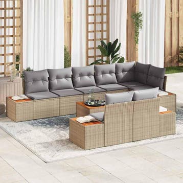 vidaXL Tuinbank Set 9 st Beige Poly rattan, Tuin en Terras, Verzenden, Nieuw