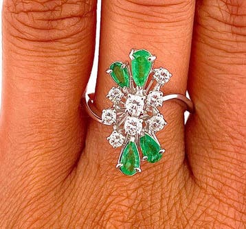 Ring - 18 karaat Witgoud Diamant (Natuurlijk) - Smaragd, Nieuw